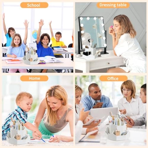 Cayxenful Pencil Pen Holder for Desk,9 Slots 360 Degree Rotating Desk Organizers,Desktop Storage Stationery Supplies Organizer, Cute Pencil Cup Pot For Office, School, Home(White) 6