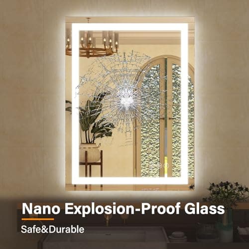 GLSLAND 24"x32" LED Lighted Bathroom Mirror Dimmable Wall Mirrors with Anti-Fog LED Bathroom Mirror 2 Dimmable Light Colors LED Mirror Hangs Horizontally or Vertically 6