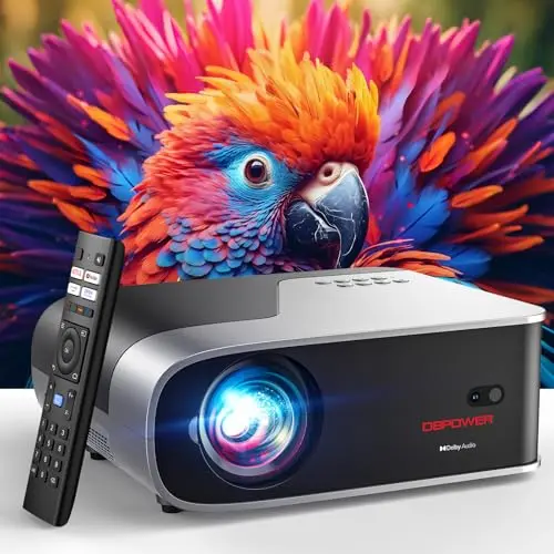 [Auto Focus/Auto Keystone] Smart Projector with WiFi and Bluetooth, Dolby Audio,DBPOWER Native 1080p Projector, Movie Projector, 50% Zoom with Carry Bag