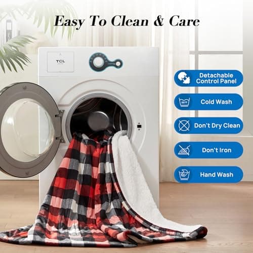 Westinghouse Electric Blanket, Plaid Sherpa Heated Blanket, 10 Heating Levels & 1-12 Hours Time Settings, Red, 62"x84" Twin Size 7