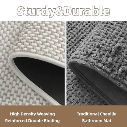 PADOOR-Bath Mat-Super Absorbent Chenille Bathroom Mats-Rubber Backed Bath Mats for Bathroom Non Slip, Easy Clean Bathroom Rugs Front of Bathtub,Shower Room,Sink-17×28, Beige&Cream 5