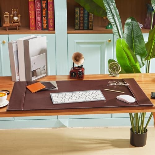 Saysurey Leather Desk Pad Protector 30" x 18" Leather Desk Blotter with Side Rails Desk Mat for Office Home Workplace Desktop Writing Board Christmas Gifts for Dad Husband(Brown) 5