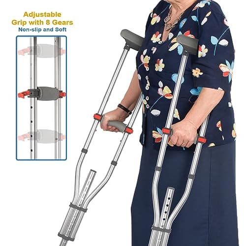 FlyingJoy Lightweight Underarm Crutches with Height Adjustment up to 300 LBS, Aluminum Walking Aid for Teens to Adults Range 4’6”– 6’6”, Durable Crutches with Underarm Pad and Hand Grip, 1 Pair 6