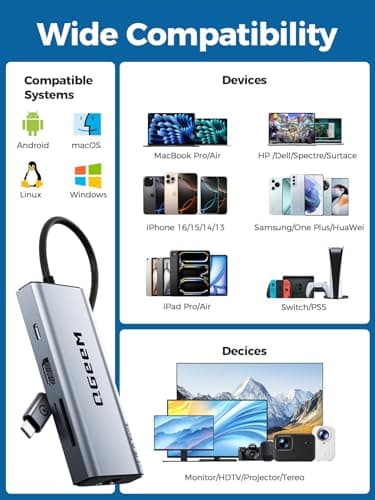 QGeeM USB C Hub Ethernet,9 in 1 USB Type C Hub HDMI Multi-Port Converter Adapter,100W Pd, USB 3.0,SD/TF Card Reader,Compatible for MacBook Pro Air Ipad HP Dell Lenovo Chromebook etc. 7