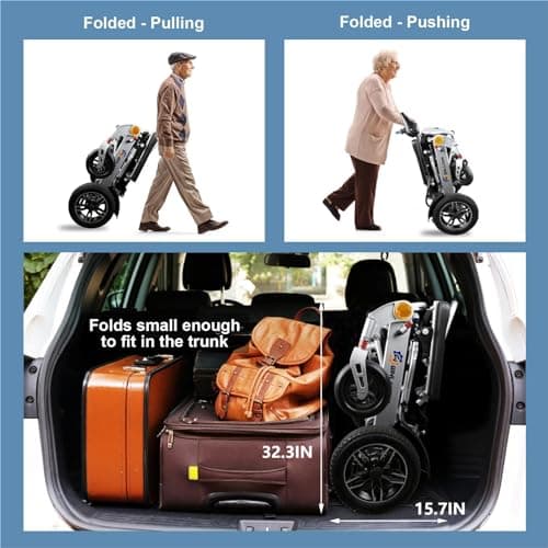 WHLLICKS Electric Wheelchairs for Adults Lightweight Foldable, 250W*2 Brushed DC Motorsand 20AH Lithium-ion Battery Transport Wheelchair All Terrain, Maximum Load 300 lbs(Silver) 7