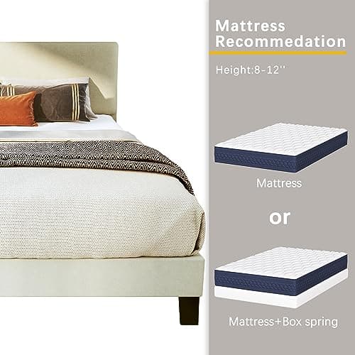 Fluest King Bed Frame Upholstered Bed Frame Platform with Adjustable Headboard Linen Fabric Headboard Wooden Slats Support/No Box Spring Needed/Easy Assembly/Mattress Foundation, Beige 6