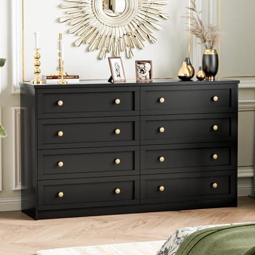 CHUWELL 8 Drawer Double Dresser for Bedroom, 55.1" Wide Dressers & Chests of Drawers with Large Capacity Storage,Black Dresser for Bedroom 5