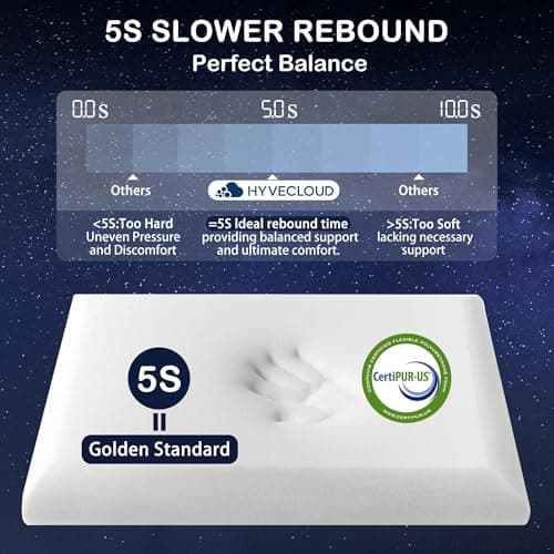 HYVECLOUD Memory Foam Bed Pillow，Adaptive Pillows for Neck Pain Relief，Medium Firm Pillow for Side,Back,and Stomach Sleepers Keep Pressure Relief to Deep Sleep, 24 * 16 * 5 Inches, Standard 5