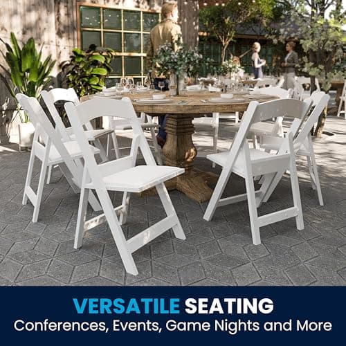Flash Furniture Hercules Series Folding Chair - White Resin - Set of 4 800LB Weight Capacity Comfortable Event Chair - Light Weight Folding Chair 10