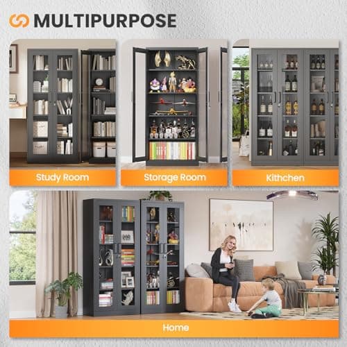 AFAIF Locking Display Cabinet with Glass Door, 71”H Metal Curio Cabinets with Adjustable Shelves, Black Liquor Caninet Display Case for Living Room, Collectibles, Clinic, Home - Assembly Required 8