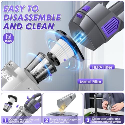 Gxzsk Handheld Vacuum Cordless, 15000PA Strong Suction Hand Held Car Vacuum Cleaner Rechargeable, Portable Hand Vacuum with Multi-Nozzles & Washable Filter for Home Office, Car, Pets 5