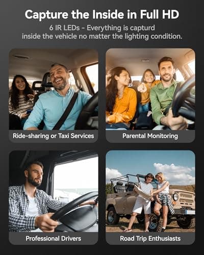 WOLFBOX i07 3 Channel Dash Cam Built-in WiFi GPS, 4K Dash Camera Front and Inside, 1440P+1080P+1080P Triple Car Camera with 3" LCD Screen, 32GB Card Included, IR Night Vision, 24H Parking Mode 7