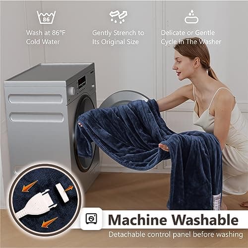 Wapaneus Heated Blanket Electric Blanket 72" x 84" Full Size with 10 Heating Levels and 12 Hours time Settings, Flannel Fast-Heating Electric Blanket, ETL Listed, Machine Washable,Dark Blue 5