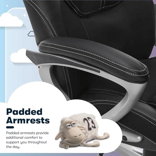 Serta Amplify Executive Office Chair with Faux Leather and Mesh, Adjustable Ergonomic Comfy Seat with Lumbar Support, Modern Computer DeskChairs, Swivel Rolling Wheels, Black 6