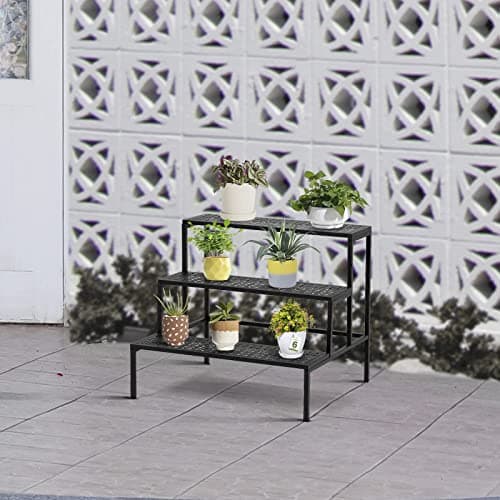 Mofesun 3-Tier Metal Plant Stand Indoor - Tiered Outdoor Plant Holder for Flower Pot Display, Garden ladder Shelf Flower Step (Straight) 8