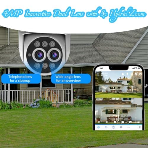 CKK Wireless Security Camera Outdoor, 4MP+4MP HD PTZ Camera for Home Security, Motion Tracking, WiFi, 8X Dual Optical Zoom, Person Detection, Spotlight Color Night Vision, APP Control,No Add to NVR 2