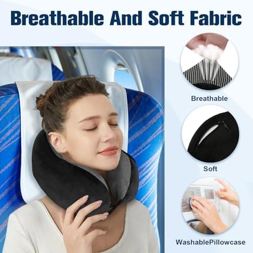 Cirorld Neck Pillow for Traveling, Travel Pillows for Airplanes,100% Pure Memory Foam Travel Neck Pillow, Adjustable Flight Pillow, Portable Plane Accessories with Eye Mask, Earplugs, Carry Bag 6