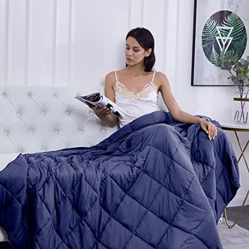 L'AGRATY Weighted Blanket - 48"x72" 15lbs Cooling Breathable Heavy Blanket Microfiber Material with Glass Beads for Adult All-Season Summer Fall Winter Soft Thick Comfort 7