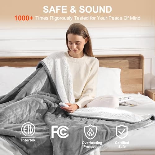 Heated Blanket King Size Electric Blanket 100''X90'' - Fast Heating Blanket Ultra Soft Sherpa, Dual Controllers with 5 Heat Levels & 10 Hrs Timer, Machine Washable Queen Heated Blanket(Gray) 6
