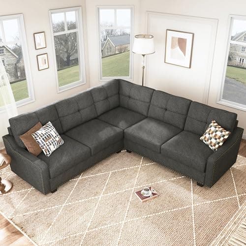 HONBAY Convertible Sectional Sofa L Shaped Couch for Small Apartment Reversible Sectional Couches for Living Room,Dark Grey 6