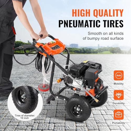 VEVOR Gas Pressure Washer, 3500 PSI 2.6 GPM, Gas Powered Pressure Washer with Aluminum Pump, Spray Gun and Extension Wand, 5 Nozzle Set, for Cars, Fences, Homes, Driveways, Patios Furniture Horizontal 5