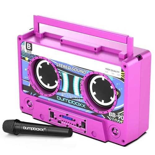 Bumpboxx Remixx Bluetooth Boombox Bluetooth Speaker with The Looks of a Cassette | Bringing Back The Retro Cassette Vibes | Includes Wireless Microphone | Pink Magenta (Renewed)