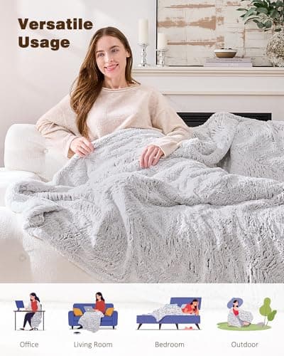 Yokimisu Electric Blanket Heated Twin 62"x84", Bed Blanket Clearance with 9 Heat Levels & 1-10H Timer, Silky Faux Fur, Fluffy Cozy Machine Washable Bedding, Gifts for Mom Dad (Brushed White) 6