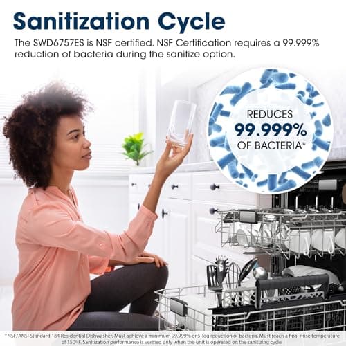 SHARP SDW6757ES Slide-In Dishwasher, Stainless Steel Finish, 24" Wide, Soil Sensors, Premium White LED Interior Lighting, Smooth Glide Rails, Heated Dry Option, Responsive Wash Cycles, Power Wash Zone 6