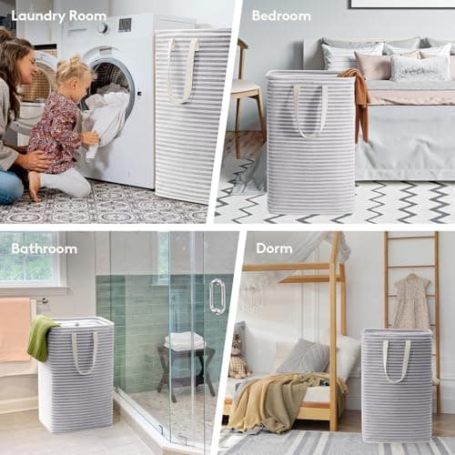 Lifewit 1 Pack Laundry Basket 80L Each, Collapsible Clothes Hamper with Reinforced Handles, Freestanding Waterproof Design for Bedroom and Laundry Room, Grey 80L Total 6