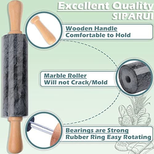 SIPARUI Marble Rolling Pin with Wooden Cradle Thick Handle Set for Baking,18.5 inch Premium Quality Polished Roller for Pizza Dough,Fondant,Pie Crust,Non-Stick Surface Easy to Clean(Black) 3
