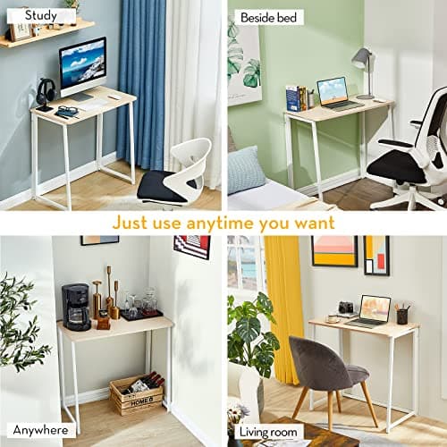 WOHOMO Folding Desk, Small Foldable Desk 31.5" for Small Spaces, Space Saving Computer Table Writing Workstation for Home Office, Easy Assembly, Oak 10