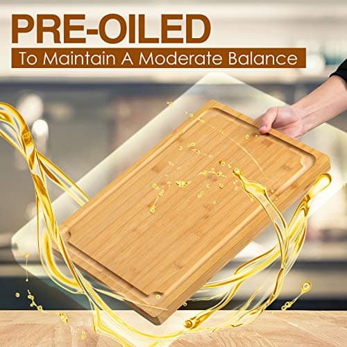 Extra Large Cutting Board, 17.6" Bamboo Cutting Boards for Kitchen with Juice Groove and Handles Kitchen Chopping Board for Meat Cheese board Heavy Duty Serving Tray, XL, Empune 5