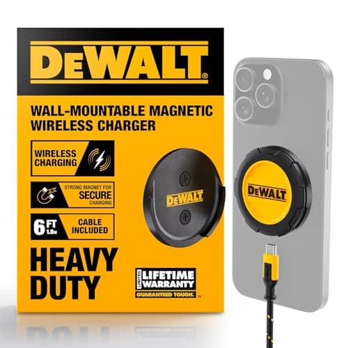 DEWALT Heavy Duty Wireless Charger, 15W Max Cell Phone Charger, Fast Wireless Charging Pad for MagSafe Compatible iPhone 17/16/15/14/13/12 Plus Pro Max, Includes Wall Mounting Plate (No AC Adapter)
