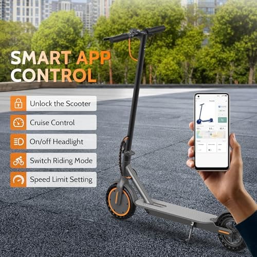 Electric Scooter for Adults, Folding E Scooter with 350W Motor 19 Mph Top Speed, Max 19 Miles Long Range, 8.5'' Solid Tires Commuting Scooters with Dual Brakes System, APP 5