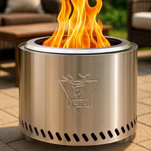 YEFU Fire Pit with Removable Ash-Pan: Smokeless Firepit 304 Stainless Steel Material - Outdoor Fire Pit Silver 19 inch - Smokeless Firepit for Outside Outdoor Patio Camping Backyard