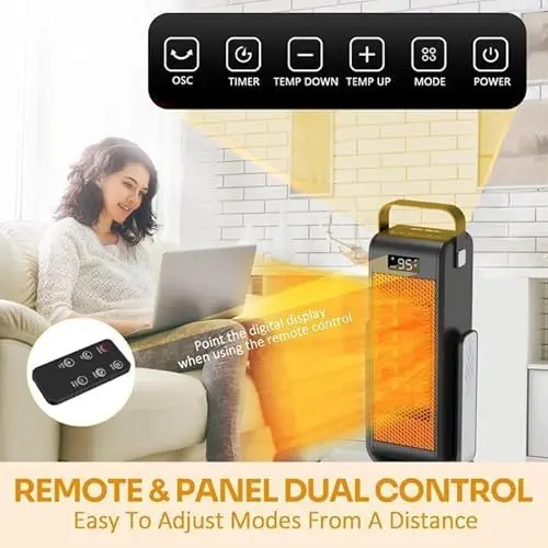 Space Heater, Portable Heater with 3D Oscillating for Large Room, 4 Mode/ECO Electric Heater, PTC Space Heaters for Indoor Use with Thermostat, Portable Space Heaters Indoor for Office/Bedroom/Home0 6