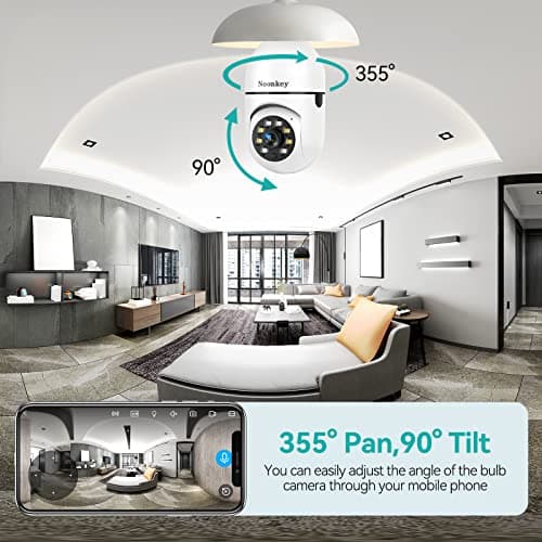 Noonkey 2K/3MP Light Bulb Security Camera, 5G& 2.4GHz WiFi Alexa E27 360° Light Socket Camera for Outdoor, Wireless WiFi Home IP Camera with Motion Tracking Alarm, Color Night Vision,Two-Way Talk 5