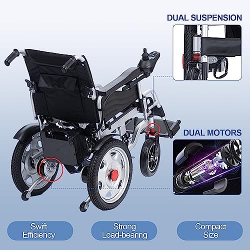 All Terrain Electric Wheelchair Heavy Duty,500W Foldable Electric Wheelchairs for Adults,Power Wheelchair, Electric Wheelchairs for Seniors,Motorized Wheelchair Portable Airline Approved Black 5