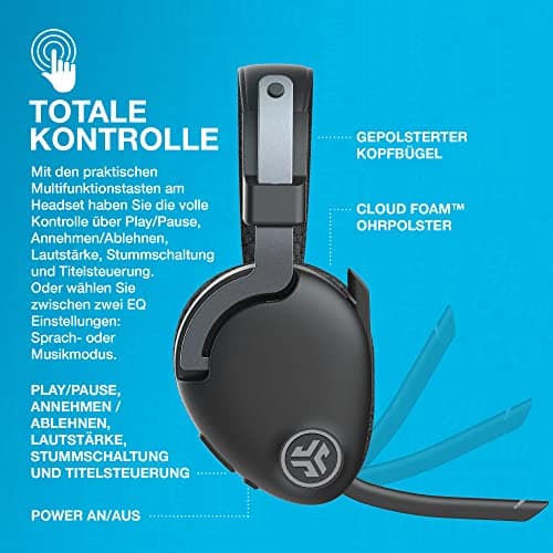 JLab JBuds Work Wireless Headset with Microphone, Over Ear Computer Headsets, Wired or Wireless Headphones with 60+ Playtime, Multipoint Bluetooth Headset for Laptop, Teams, Office with Mic (1 Pack) 7