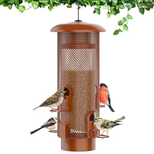 Metal Squirrel Proof Bird Feeder,Bird Feeders for Outdoors,Weight Activated Squirrel Proof Wild Bird Feeders with Finch Cardinal Chickadee,Large Capacity,Weatherproof and Durable,Reddish Brown