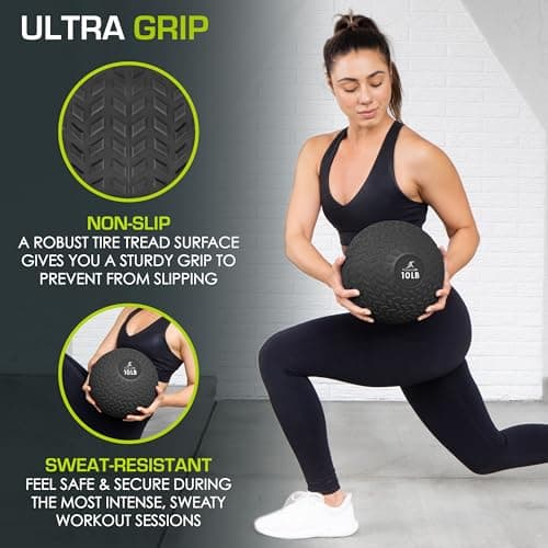 ProsourceFit Slam Medicine Ball, Tread Textured Grip Dead Weight Balls for Strength and Conditioning Exercises, Cardio and Core Workouts, 10lb, Black 5