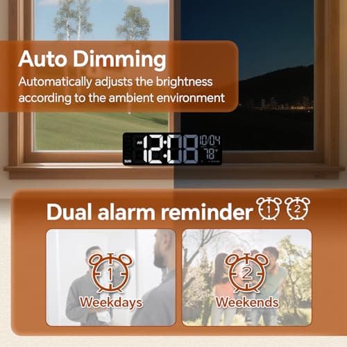 16" Digital Wall Clock with Night Light, Digital Clock with RGB Colors Changing Remote Control, Dual Alarm, Dimmer, Auto DST, Voice Control, Auto Time Sync, Clocks for Living Room, Gift for Elderly 5