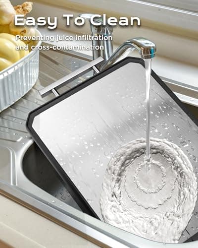 SNOWCLAD Stainless Steel Cutting Board,Double Sided Steel Bread Boards for kitchen,Stainless Steel/Wheat straw pp Large Board for meat,non toxic Chopping,16 * 11 Inch,Dishwasher Safe 6