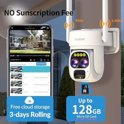 LETSCEE Security Cameras Wirelss Outdoor for Home Security, Alexa Cameras Solar Power,360 View Outside Camera,Motion Detection,10x Hybrid Zoom PAN Tile,IP-65 Weather Proof (1 Pack) 8