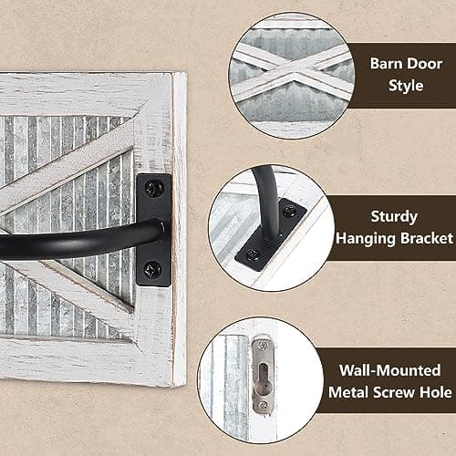 Butizone Bathroom Towel Rack, Rustic Towel Rack Wall Mounted, Small Farmhouse Bath Towel Storage Rack with Weathered Wood and Corrugated Galvanized Metal, for Hanging Towels and Hand Towels, White 4