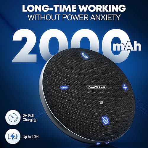AISPEECH M4 Bluetooth Speakerphone Conference Microphone with AI Noise Reduction Full-Duplex AI Transcription USB Speakerphone 360° Voice Pickup Conference Speaker Home Office for Teams/Zoom, Black 7