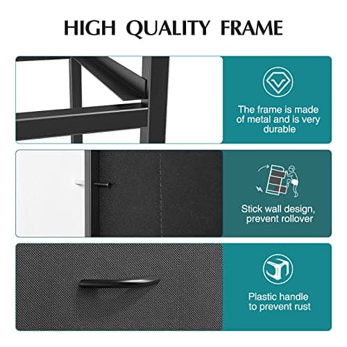 Dresser, Dresser for Bedroom, Drawer Dresser Organizer Storage Drawers Fabric Dresser with 5 Drawers, Chest of Drawers with Fabric Bins, Long Dresser with Wood Top for Bedroom, Closet, Entryway 6