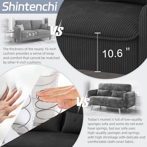 Shintenchi Small Modern Loveseat Couch Sofa, Mid Century Fabric Upholstered 2-Seat Sofa Couch Love Seats Furniture for Small Space,Living Room,Studio,Apartment with 2 Pillows,Black 5