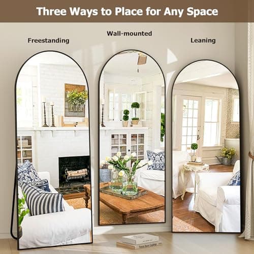 GLSLAND-21x64 inch Arched Full Length Mirror-Aluminum Alloy Frame High Definition-Full Body Mirror for Bedroom or Living Room 5