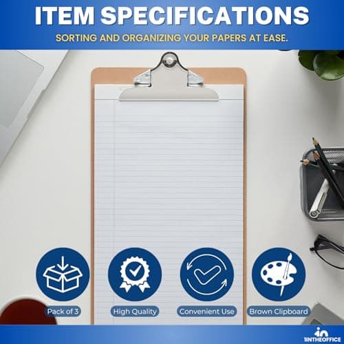 1InTheOffice Legal Size Clipboard, Heavy Duty Clipboard, Hardbound, Brown, 9x15.5 (3 Pack) 7